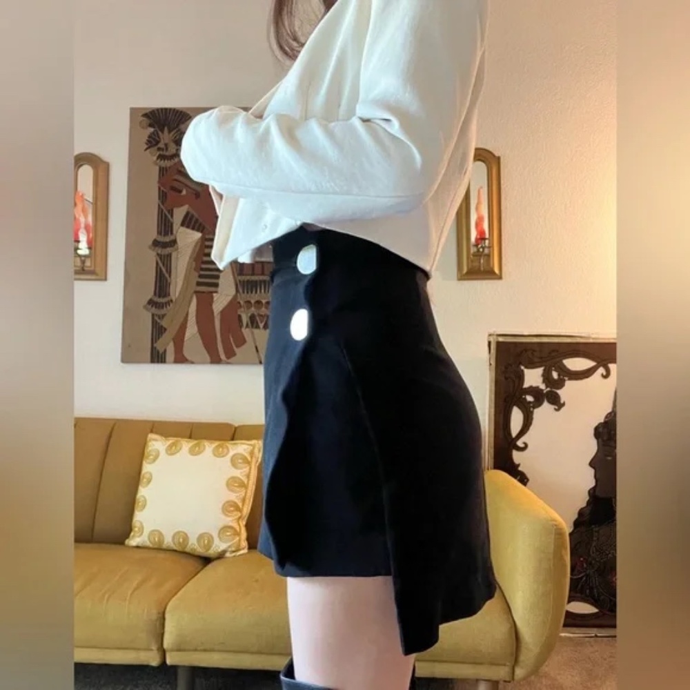 Vintage Black Wrap Mini Skirt with Shell Buttons ONE OF A KIND - Picture 5 of 5
